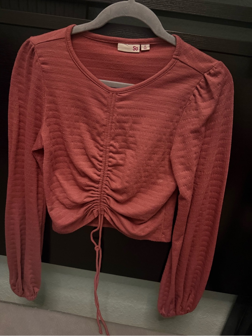 So Womens Dusty Rose Ruched Long-Sleeve Top Sz M